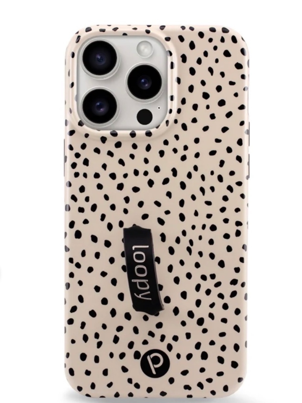 Loopy Case - Mocha Dots - fits IPhone 14, 13, and 16e with black loop